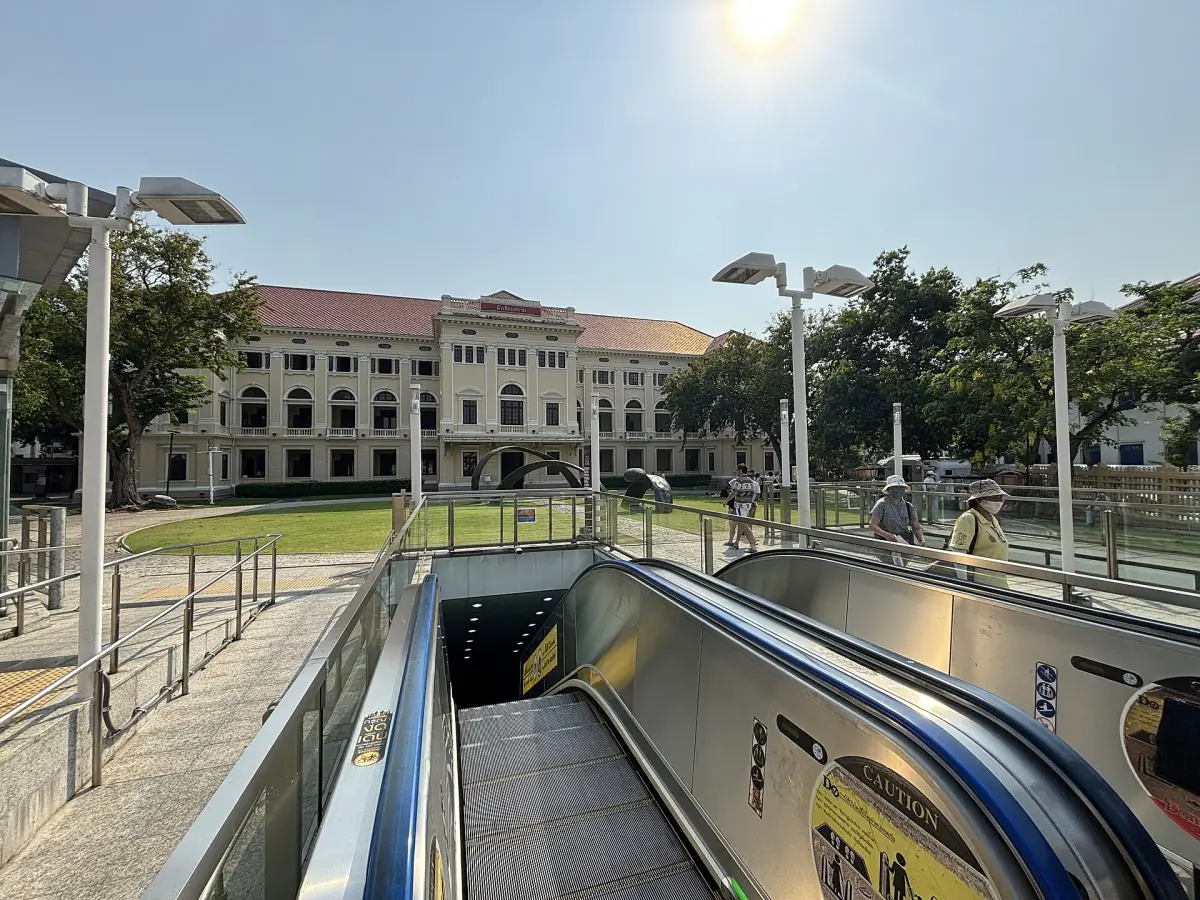 Exit of Sanam Chai station in front of Museum Siam