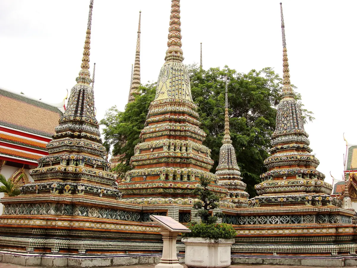 Decorated chedis at Wat Pho
