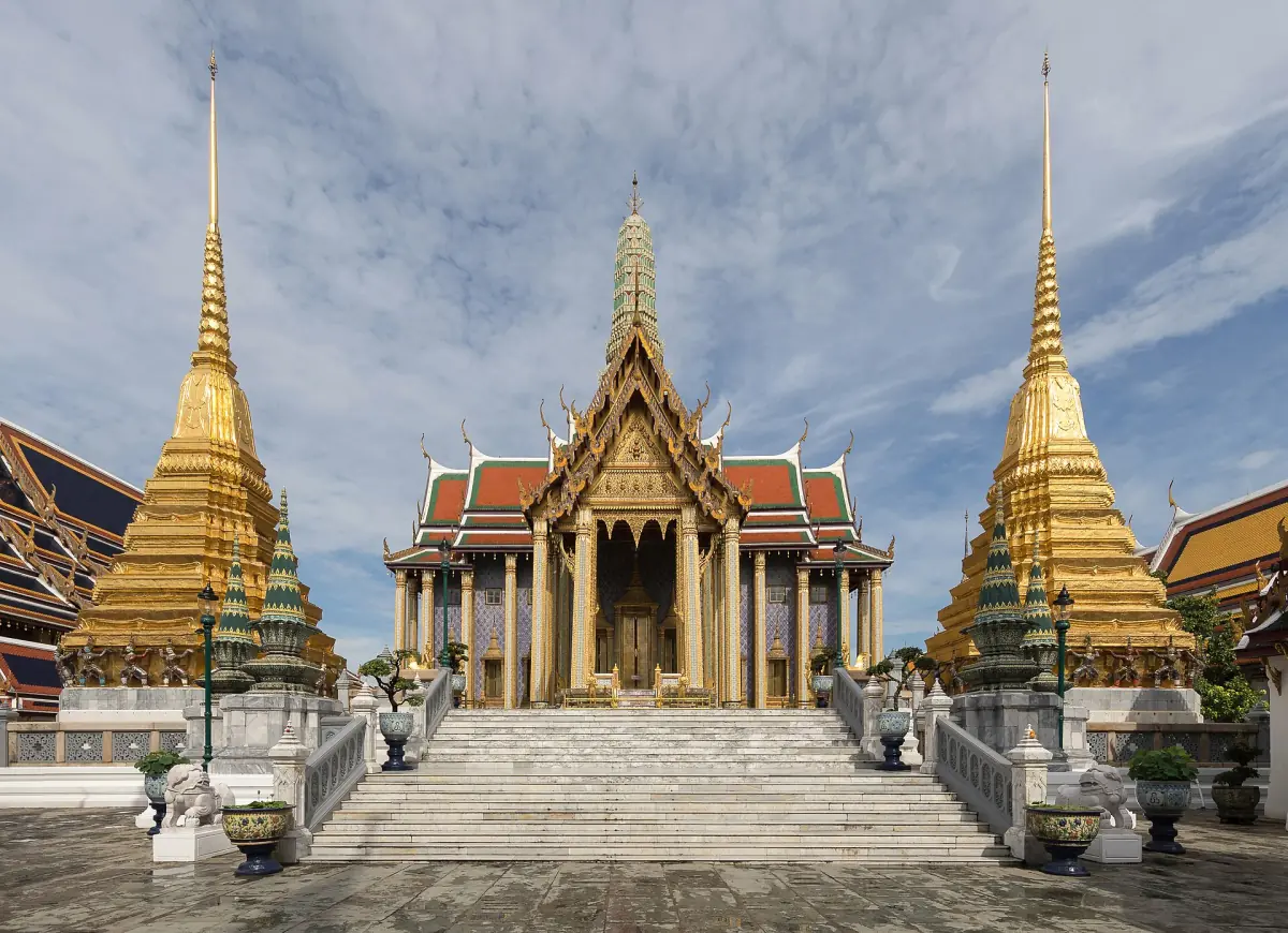 Wat Phra Kaew with golden chedis at the Grand Palace